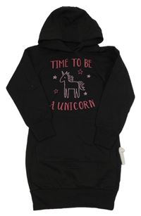 Nové - Černé teplákové šaty s jednorožcem a kapucí Y.F.K.