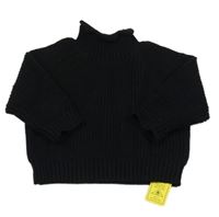 Nové - Černý žebrovaný svetr s rolákem Shein