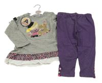 Nové - 2set - Šedá tunina s holčičkou + fialové třpytivé legíny Aardvark