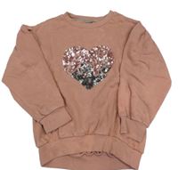 Starorůžová oversize mikina se srdíčkem z flitrů Next