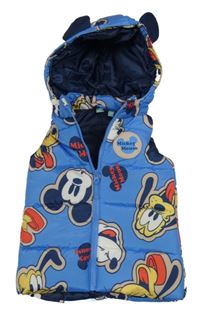 Modrá šusťáková prošívaná zateplená vesta s Mickeym Disney