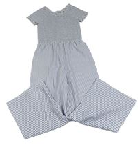 Modro-bílý pruhovaný krepový kalhotový culottes overal C&A
