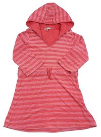 Růžovo-jahodové46 pruhované froté županové šaty s kapucí M&S