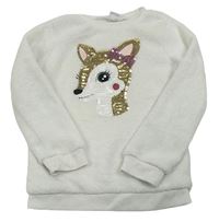 Bílá chlupatá mikina se srnkou z flitrů Kiki&Koko