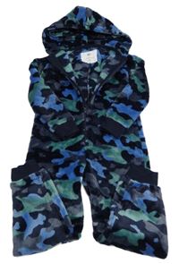 Tmavomodro-army plyšová kombinéza s kapucí F&F