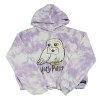 Fialovo-bílá batikovaná crop mikina s Hedwigou - Harry Potter a kapucí C&A
