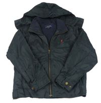 Tmavomodrá šusťáková zateplená bunda s logem a kapucí RALPH LAUREN