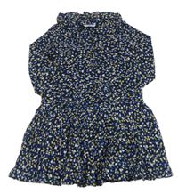 Tmavomodré šifonové plisované šaty se srdíčky a mašlí a límečkem mayoral