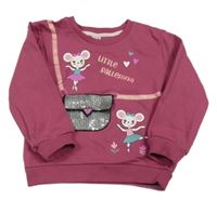 Vínová mikina s myšmi a kabelkou/kapsou s flitry Kiki&Koko