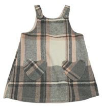 Šedo-starorůžovo-smetanové kostkované vlněné šaty Matalan