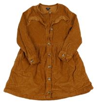 Medové manšestrové propínací šaty s volánky KIABI