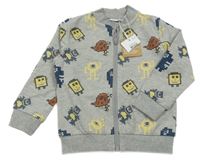 Nové - šedá melírovaná propínací mikina s příšerkami name it.