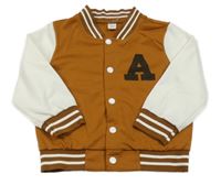 Hnědo-bílá baseballová mikina s písmenkem a pruhy SHEIN