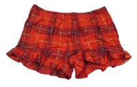 Červeno-tmavomodro-zlaté kostkované kraťasy s volánky New Look