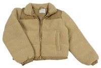 Béžovo-světlehnědá prošívaná huňato/šusťáková zateplená bunda PRIMARK