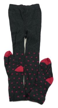 Černošedo-višňové melírované punčocháče se srdíčky alive