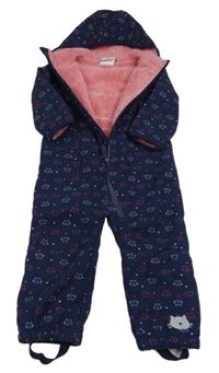 Tmavomodrá softshelllová zateplená kombinéza s kočičkami a srdíčky a kapucí Topomini