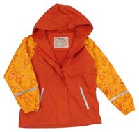 Červeno-oranžová nepromokavá jarní bunda se vzorem a kapucí lupilu