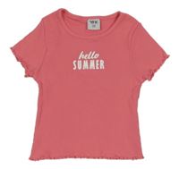 Růžové žebrované crop tričko s nápisy Y.F.K.