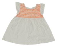 Bílo-neonově oranžová melírovaná tunika se vzorem