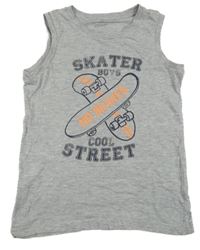 Šedé melírované tílko se skateboardy a nápisy alive