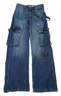 Modré cargo wide leg waist rifle H&M