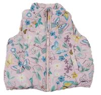 Světlerůžová prošívaná šusťáková zateplená vesta s motýlky a kytičkami Mothercare