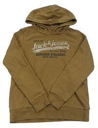 Hnědá mikina s nápisem a kapucí Jack & Jones