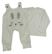 2set - Smetanové puntíkaté laclové lehké tepláky s králíkem + triko