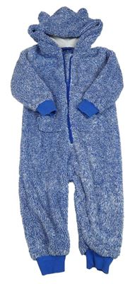 Modro-bílá melírovaná chlupatá kombinéza s kapucí Next