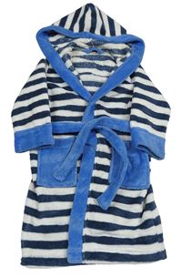 Tmavomodro-bílý pruhovaný chlupatý župan s kapucí Lupilu