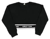 Černé crop triko s nápisy Shein