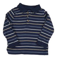 Tmavomodro-bílo-béžové pruhované polo mikinotriko Tu