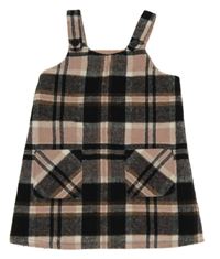 Černo-starorůžovo-hnědé kostkované vlněné šaty F&F