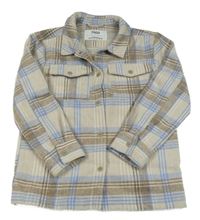 Béžovo-hnědo-modrá kostkovaná košilová bunda Yigga