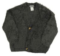 Tmavošedý chlupatý propínací svetr Zara