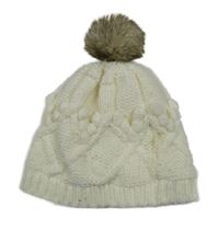 Smetanová pletená čepice s bambulemi a bambulí