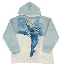 Světlemodro-bílá mikina s velrybou a kapucí