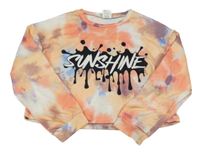 Meruňkovo-korálovo-modrá batikovaná crop mikina s nápisem