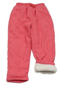 Tmavorůžové žebrované zateplené kalhoty