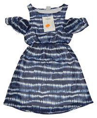 Nové - Tmavomodro-bílé batikované šifonové šaty s průstřihy Y.F.K.