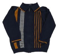 Tmavomodrý propínací svetr s pruhy Next