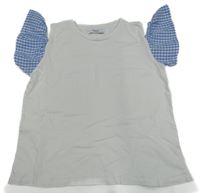 Bílé tričko s kostkovanými rukávy Reserved