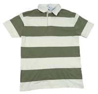 Nové - Khaki-bílé pruhované polo tričko Primark