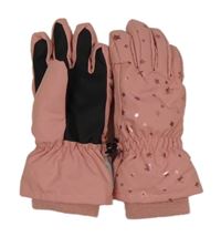 Růžové šusťákové zimní prstové rukavice s hvězdami H&M