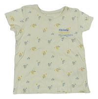 Smetanové květované tričko s nápisem Primark