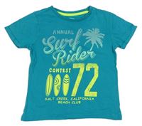 Tyrkysové tričko s nápisem a surfy F&F