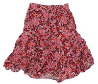 Růžovo-červená květovaná lehká sukně F&F