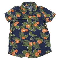 Tmavomodro-zelená vzorovaná košile s květy Primark
