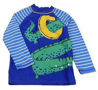 Modré UV triko s krokodýlem a pruhovanými rukávy Mothercare